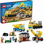 City: Construction Trucks and Wrecking Ball Crane
