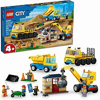 City: Construction Trucks and Wrecking Ball Crane