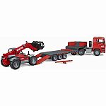 Bruder MAN TGA Truck with Low Loader Trailer and Manitou Telehandler.
