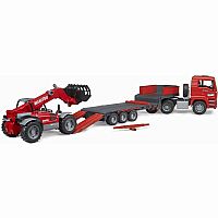 Bruder MAN TGA Truck with Low Loader Trailer and Manitou Telehandler.