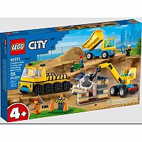 City: Construction Trucks and Wrecking Ball Crane